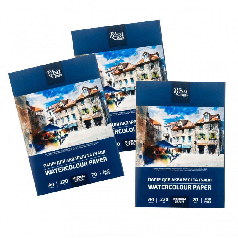 Watercolours paper, folder, 10 sheets, Fine grain 200g/m2 ROSA Studio