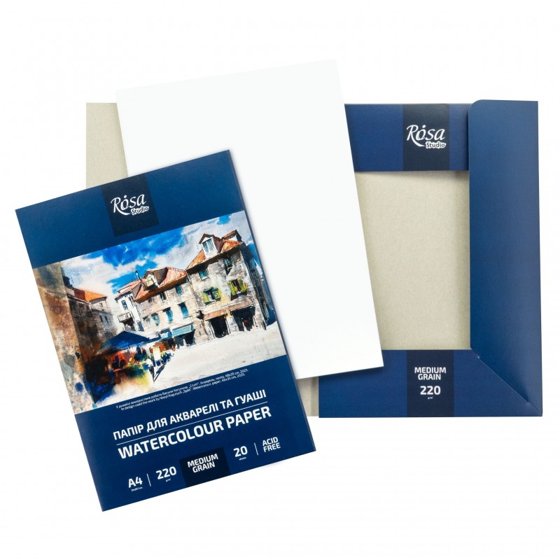Watercolours paper, folder, 10 sheets, Fine grain 200g/m2 ROSA Studio