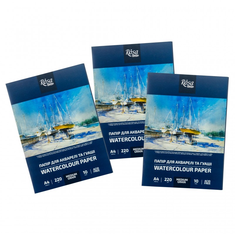 Watercolours paper, folder, 10 sheets, Fine grain 200g/m2 ROSA Studio