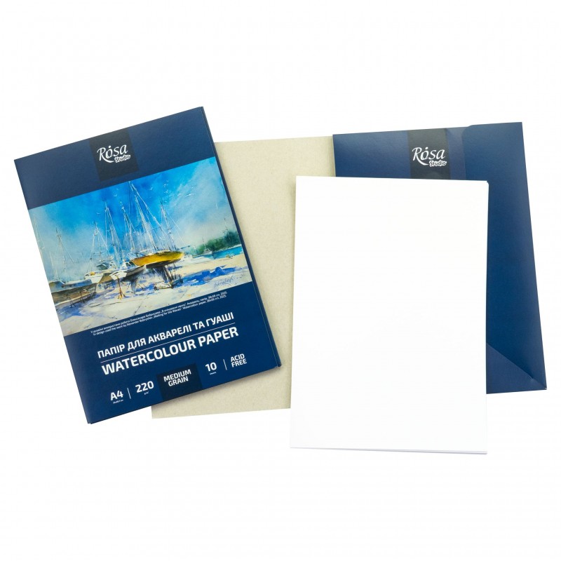 Watercolours paper, folder, 10 sheets, Fine grain 200g/m2 ROSA Studio