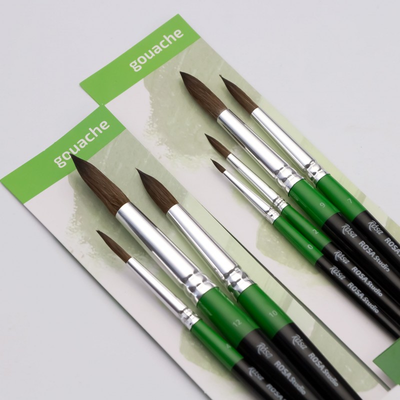 Set of brushes 4, Synthetic, 3pc., Flat №10, Round №0,6, Long Handle, ROSA Studio