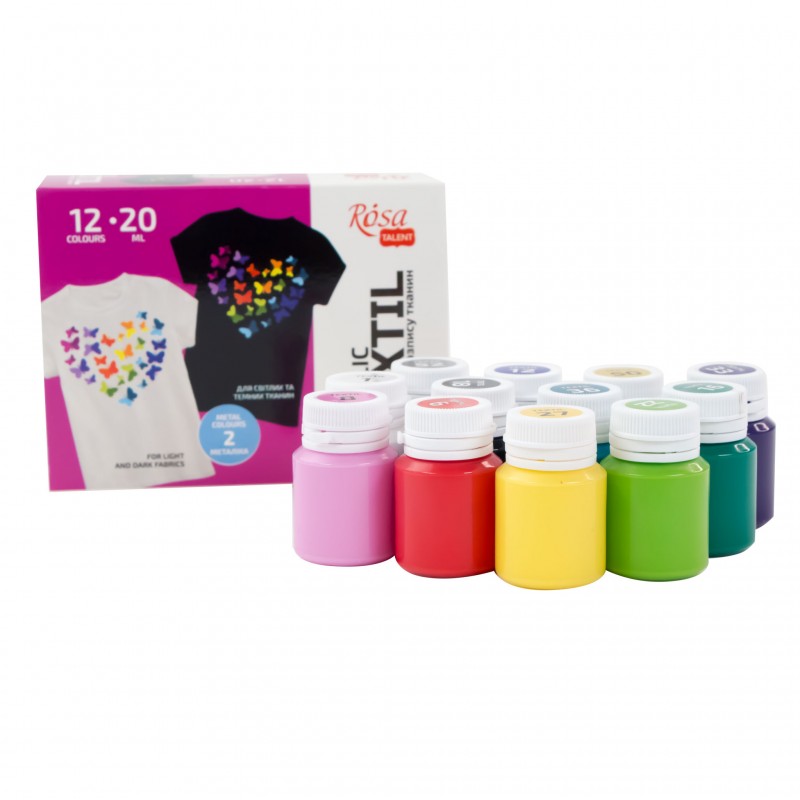 Set of acrylic paints for textile UNICORN, 9col., 20ml, pastel colorsl ROSA TALENT