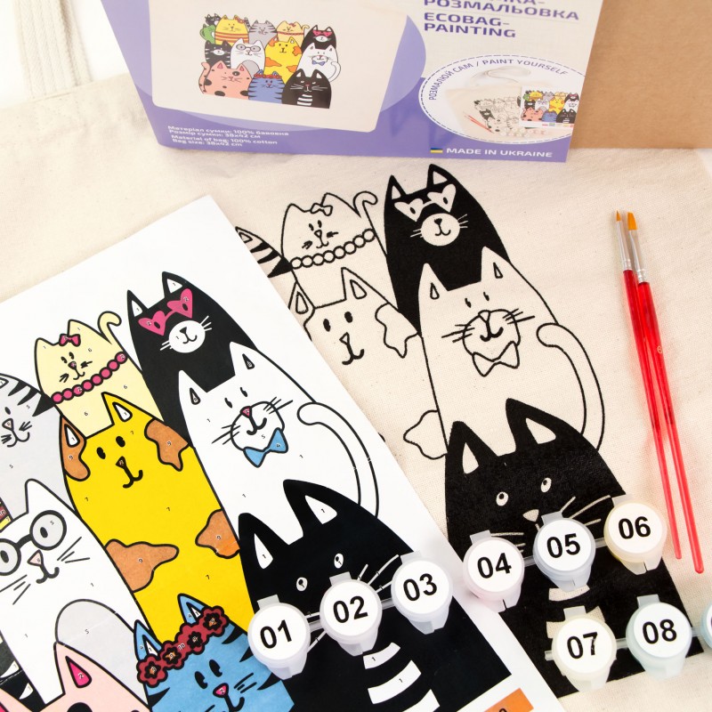 Set, ecobag-coloring, „Cats“, cotton 220 gsm, 38x42 cm, ROSA Talent