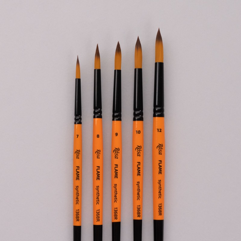 Synthetic Flat Brush, FLAME 1368F, Short Handle, ROSA