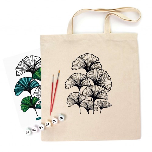 Set, ecobag-coloring, black, „Ginkgo Leaves“, cotton 240 gsm, 38x42 cm, ROSA Talent