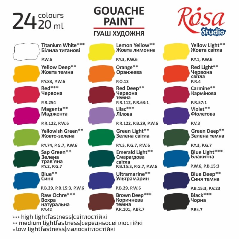 Gouache paint set 24х20ml ROSA Studio