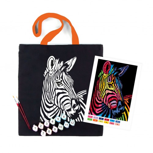 Set, ecobag-coloring, black,  „Bright Zebra“, cotton 240 gsm, 38x42 cm, ROSA Talent