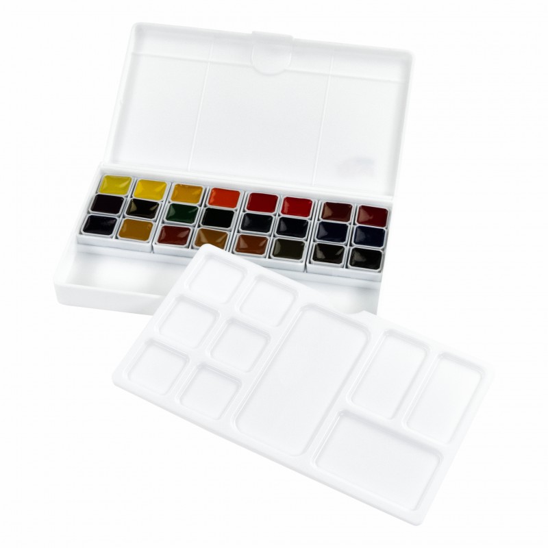 ROSA Studio watercolour paint set for 24 colours in half cuvettes and plastic case