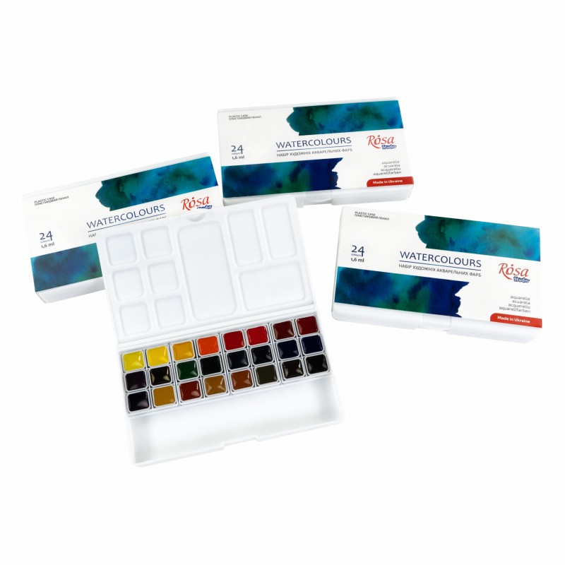 ROSA Studio watercolour paint set for 24 colours in half cuvettes and plastic case