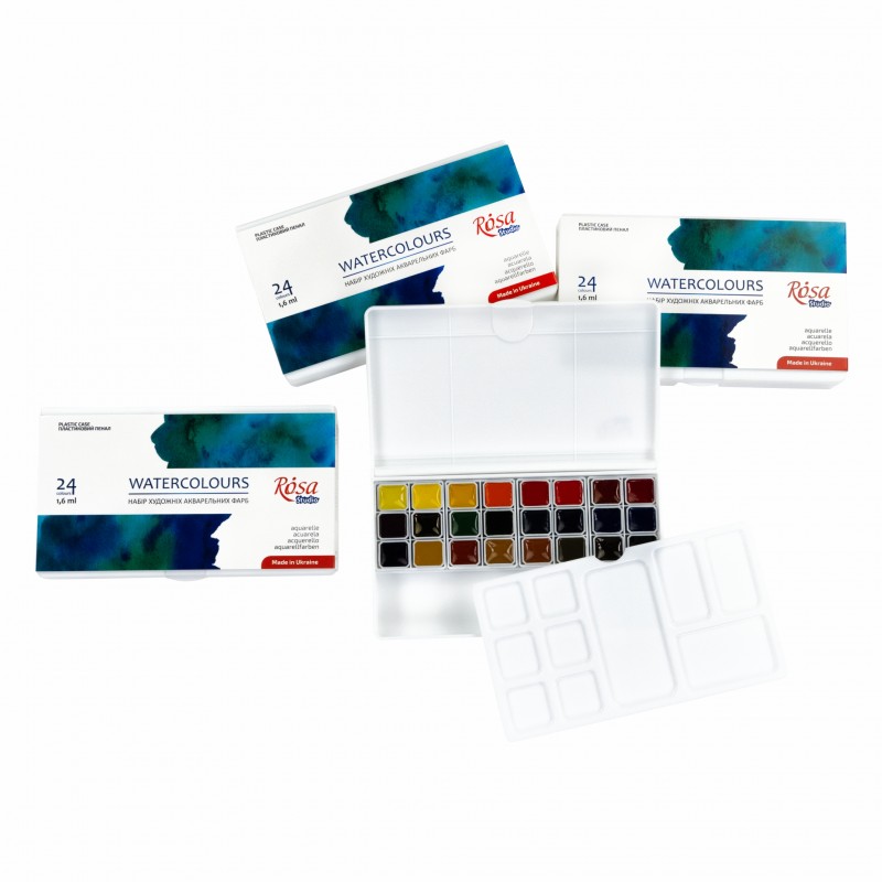 ROSA Studio watercolour paint set for 24 colours in half cuvettes and plastic case