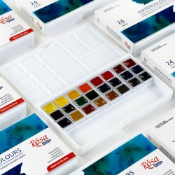 ROSA Studio watercolour paint set for 24 colours in half cuvettes and plastic case