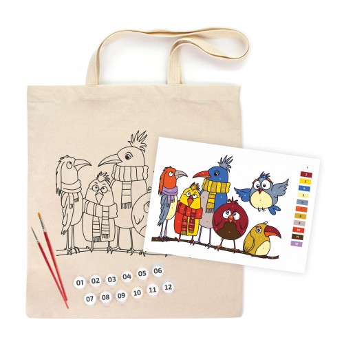 Set, ecobag-coloring, „Funny Birds“, cotton 220 gsm, 38x42 cm, ROSA Talent