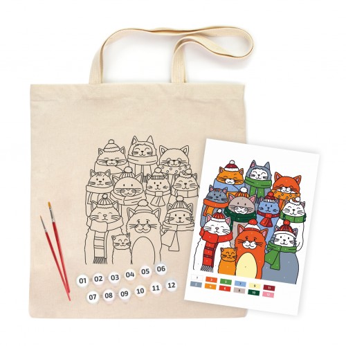 Set, ecobag-coloring, „Cats in Нats“, cotton 220 gsm, 38x42 cm, ROSA Talent