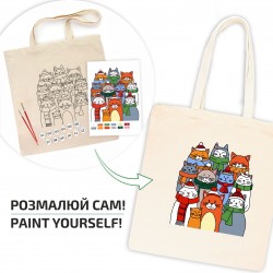 Set, ecobag-coloring, „Cats in Нats“, cotton 220 gsm, 38x42 cm, ROSA Talent