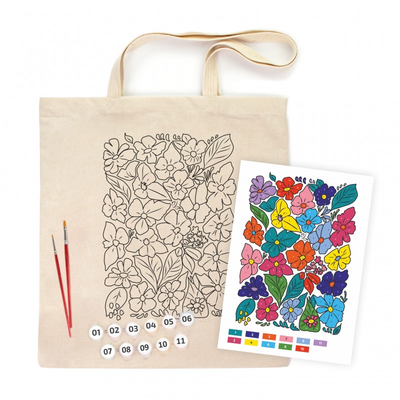 Set, ecobag-coloring, „Funny Flowers“, cotton 220 gsm, 38x42 cm, ROSA Talent