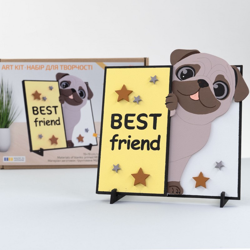 Set, 3D painting, „Best Friend“, primed MDF, 19x19cm, ROSA Talent