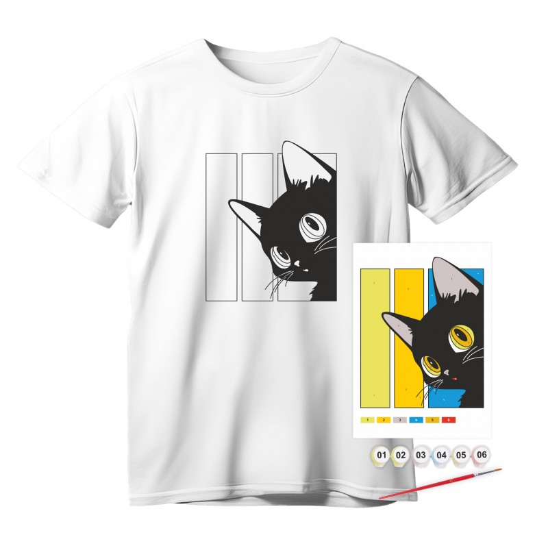 Set, T-Shirt painting „Black Cat“, 100% Cotton, Size S, ROSA Talent