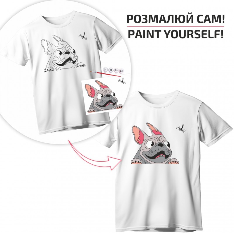 Set, T-Shirt painting „Pug“, 100% Cotton, Size S, ROSA Talent