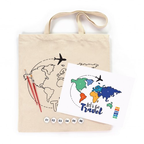 Set, ecobag-coloring, „Lets go Travel“, cotton 220 gsm, 38x42 cm, ROSA Talent