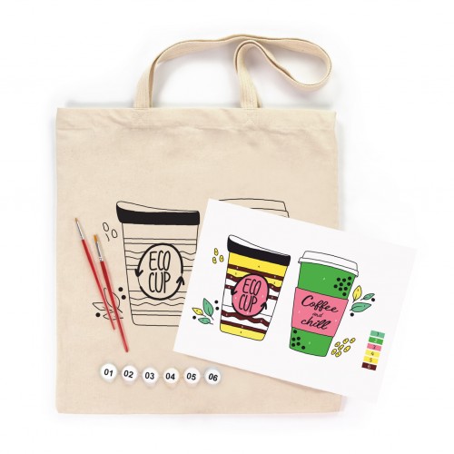 Set, ecobag-coloring, „Coffee Time“, cotton 220 gsm, 38x42 cm, ROSA Talent