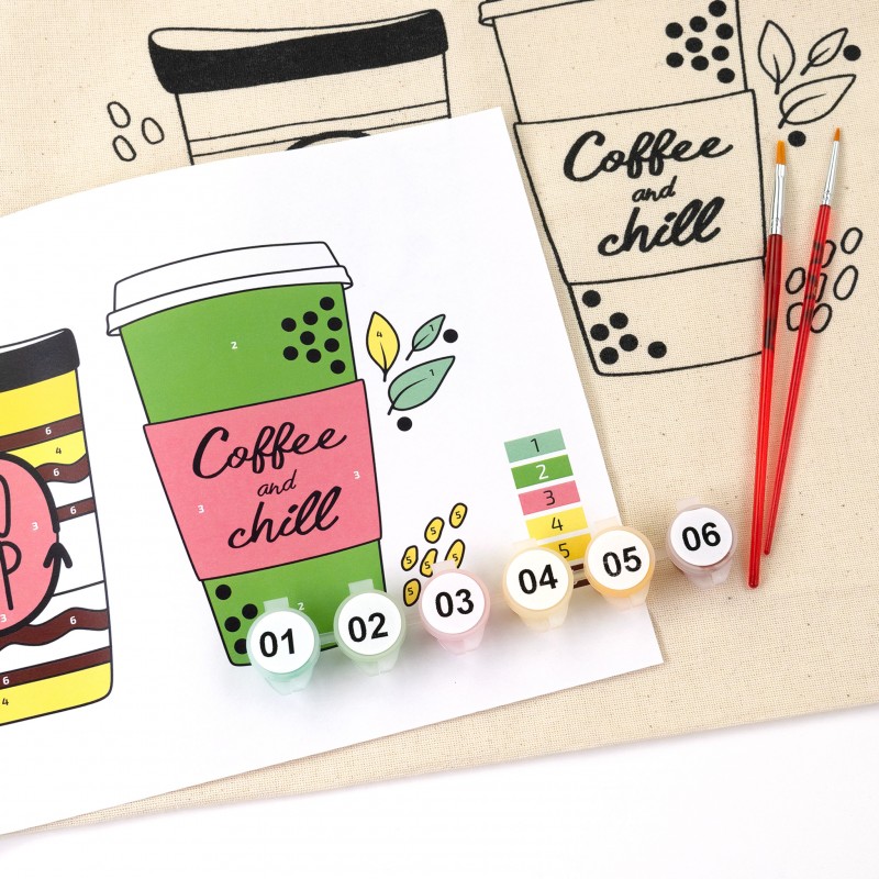 Set, ecobag-coloring, „Coffee Time“, cotton 220 gsm, 38x42 cm, ROSA Talent