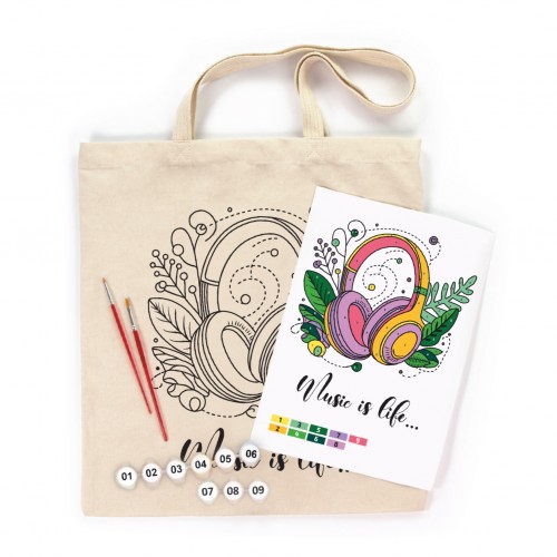 Set, ecobag-coloring, „Music is Life“, cotton 220 gsm, 38x42 cm, ROSA Talent