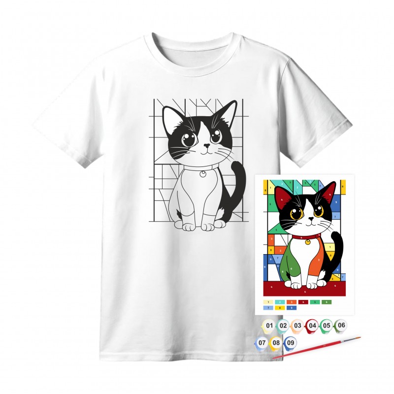 Set, T-Shirt painting „Cats“, 100% Cotton, Size S, ROSA Talent