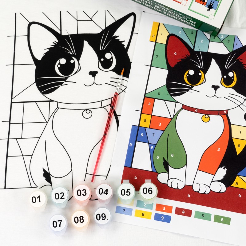 Set, T-Shirt painting „Cats“, 100% Cotton, Size S, ROSA Talent