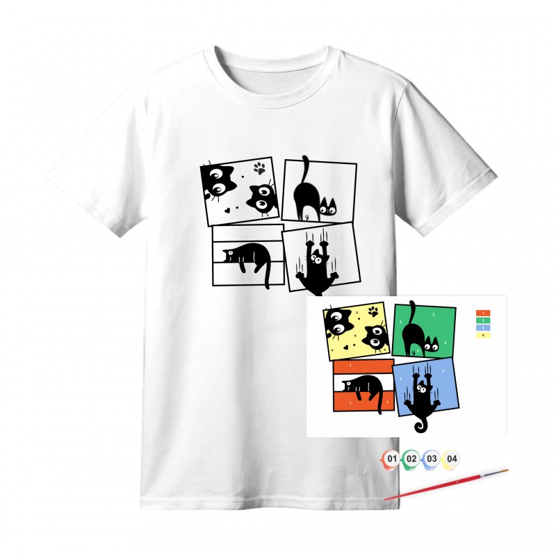Set, T-Shirt painting „Cats“, 100% Cotton, Size S, ROSA Talent