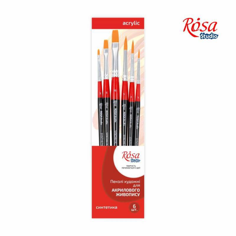 Set of brushes 12, Synthetic, 6pc., Flat №2,5,10, Round №1,3,5, ROSA Studio