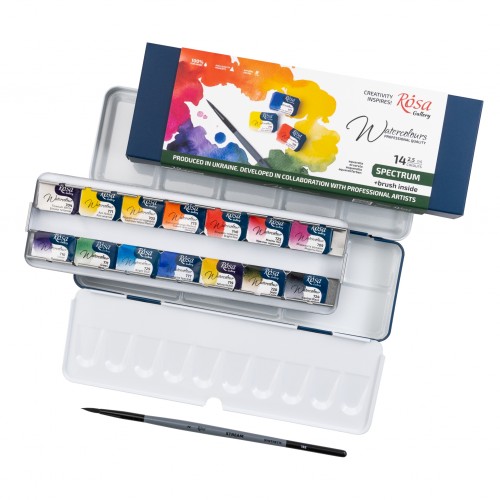 Watercolour sets SPECTRUM ROSA Gallery pans + brush in metal case