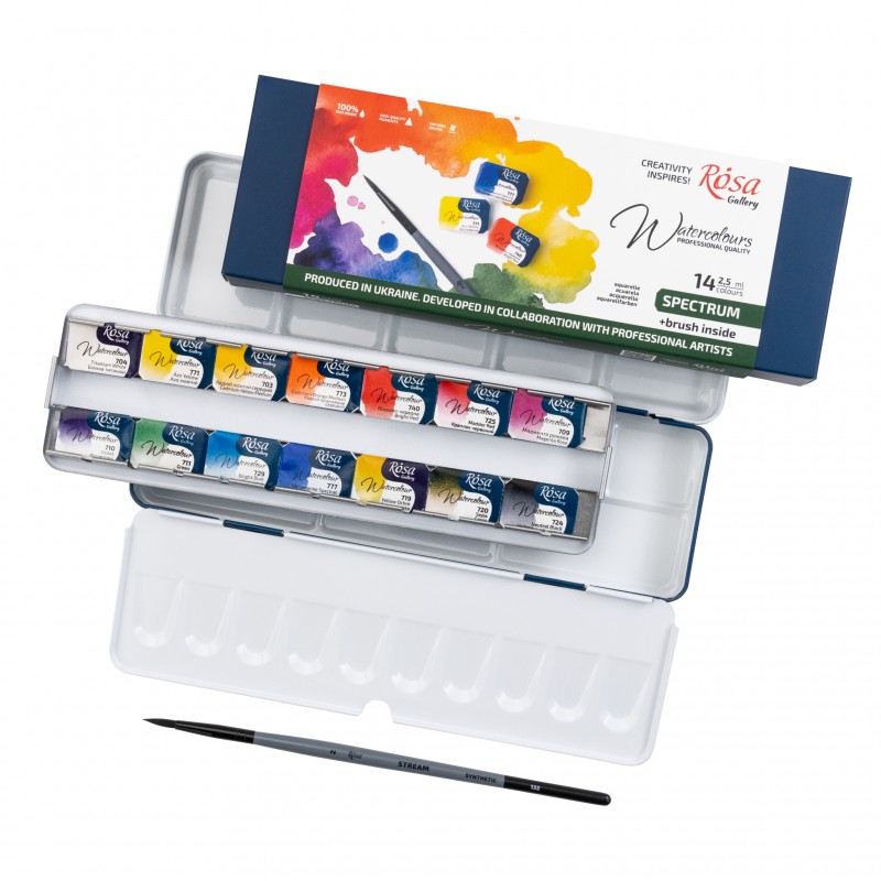Watercolour sets SPECTRUM ROSA Gallery pans + brush in metal case