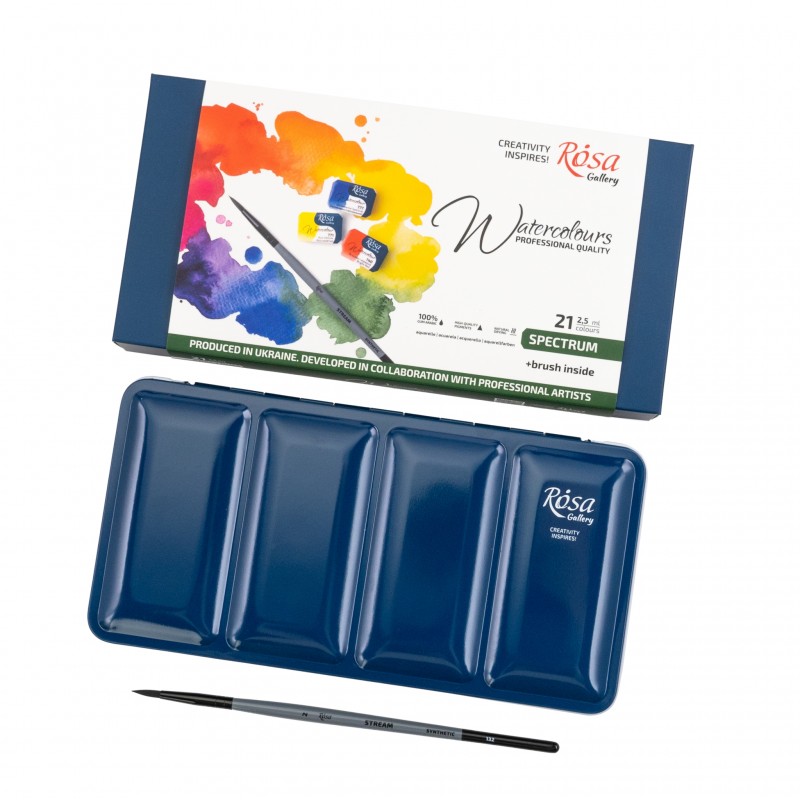 Watercolour sets SPECTRUM ROSA Gallery pans + brush in metal case