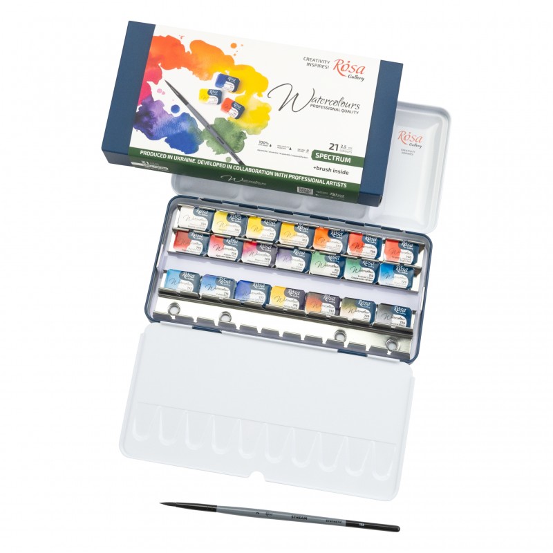 Watercolour sets SPECTRUM ROSA Gallery pans + brush in metal case