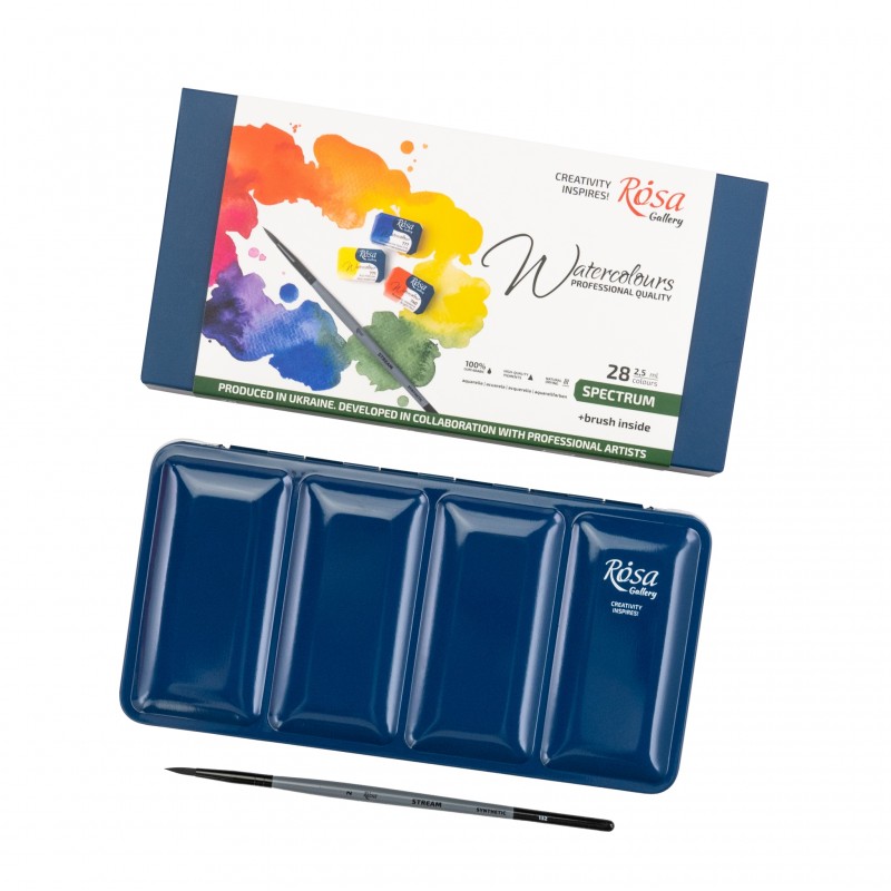 Watercolour sets SPECTRUM ROSA Gallery pans + brush in metal case