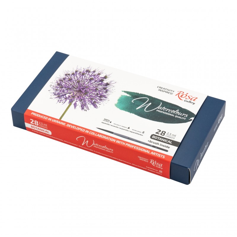 Watercolour set BOTANICAL ROSA Gallery pans + brush in metal case