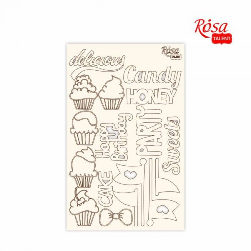 Chipbord for scrapbooking „Cake delicious“, white board, 12,8х20cm, ROSA TALENT