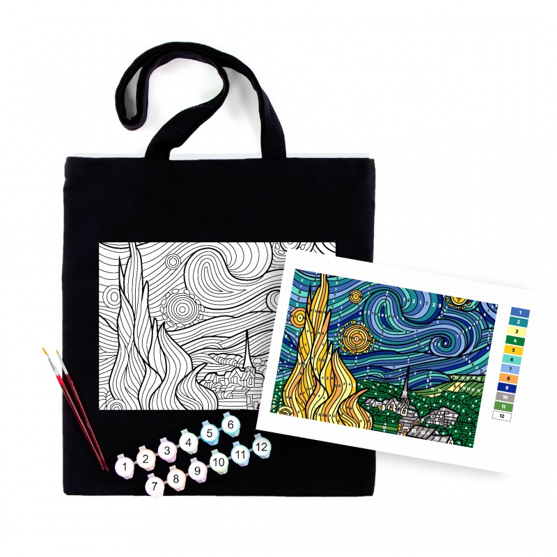Set, ecobag-coloring, black,  „Bright Zebra“, cotton 240 gsm, 38x42 cm, ROSA Talent