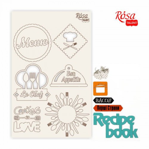 Chipbord for scrapbooking „Recipe book“, white board, 12,8х20cm, ROSA TALENT