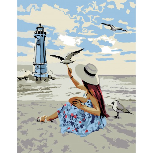 „Дівчина та чайки“, набір-стандарт, картина за номерами, 35х45см, ROSA START