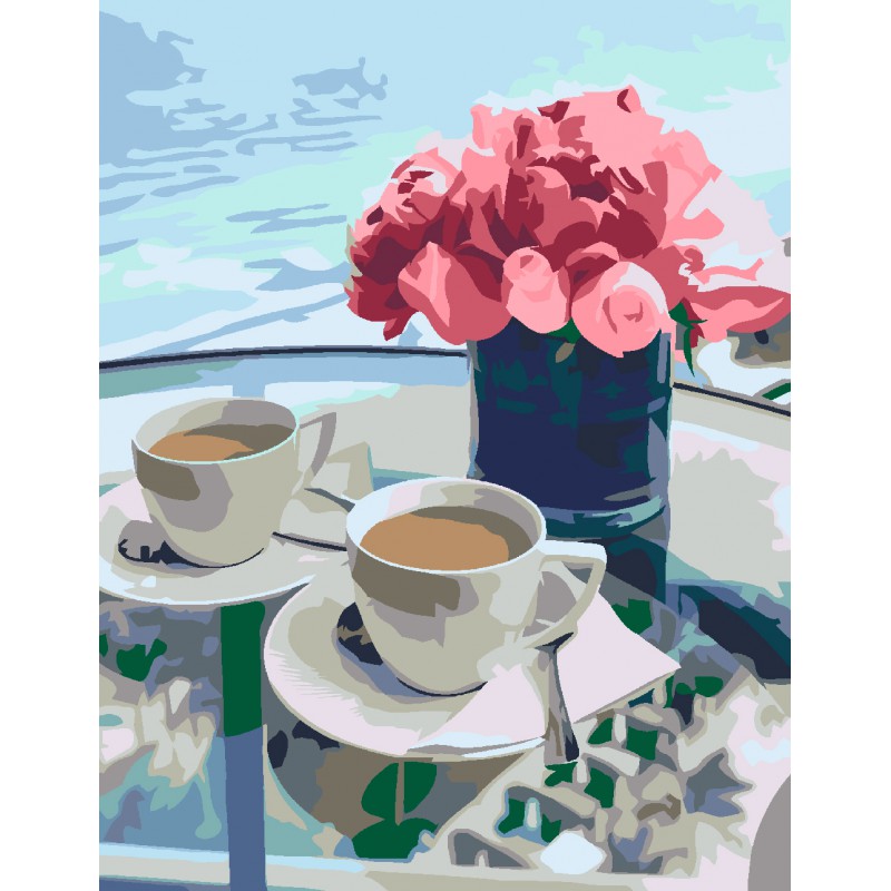 „Coffee and flowers“, standard Kit, painting by numbers, 35х45cm, ROSA START