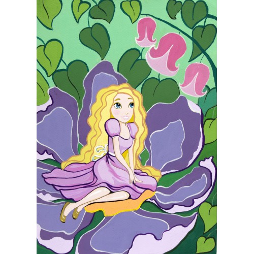 „Thumbelina“, сardboard with an outline, Fairy-tale characters №2, 20х30, cotton, acrylic , ROSA START