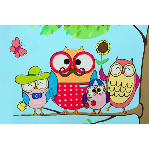 „Owl Family“, сardboard with an outline, Cartoons № 27, 20х30, cotton, acrylic , ROSA START