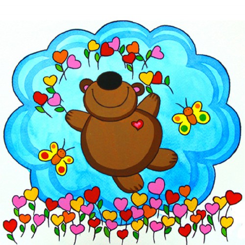 „Teddy Bear in Flowers“, сardboard with an outline, Cartoons № 34, 20х20, cotton, acrylic , ROSA START