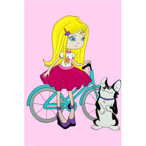 „Дівчинка з собачкою“, полотно на картоні з контуром, Мультфільм №29, 20х30, бавовна, акрил, ROSA START