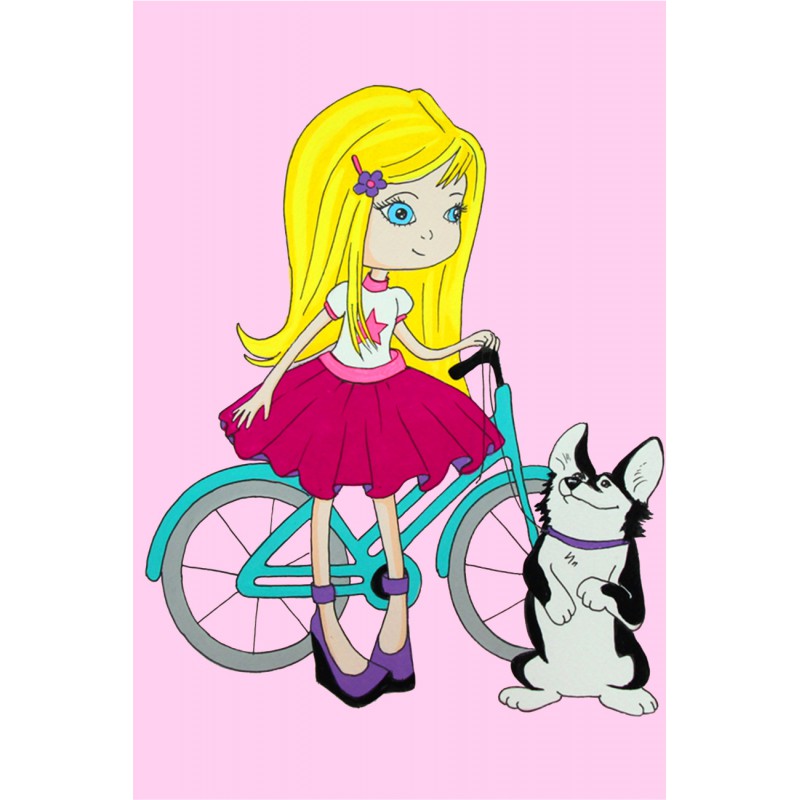 „Girl with a Dog“, сardboard with an outline, Cartoons № 29, 20х30, cotton, acrylic , ROSA START