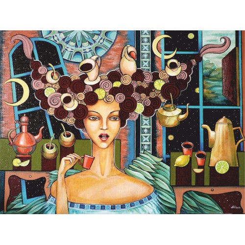 "Lemon coffee with intrigue", A. Navrotska, Canvas Panel with outline, 30х40, cotton, acrylic, ROSA START