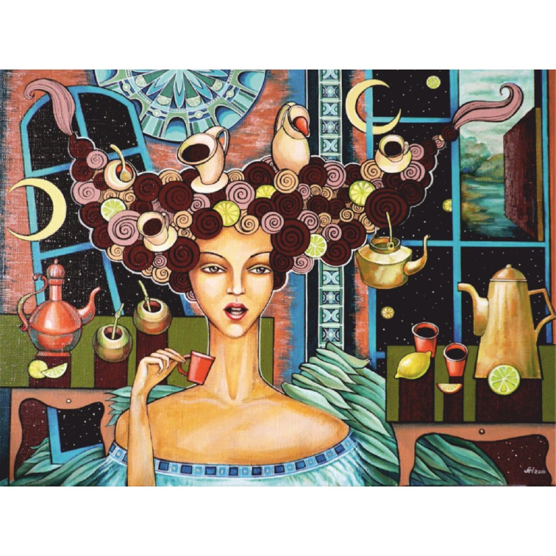 "Lemon coffee with intrigue", A. Navrotska, Canvas Panel with outline, 30х40, cotton, acrylic, ROSA START