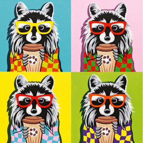 Canvas Panel with outline, "Pop Art Raccoon", 30x30, cotton, acrylic, ROSA START
