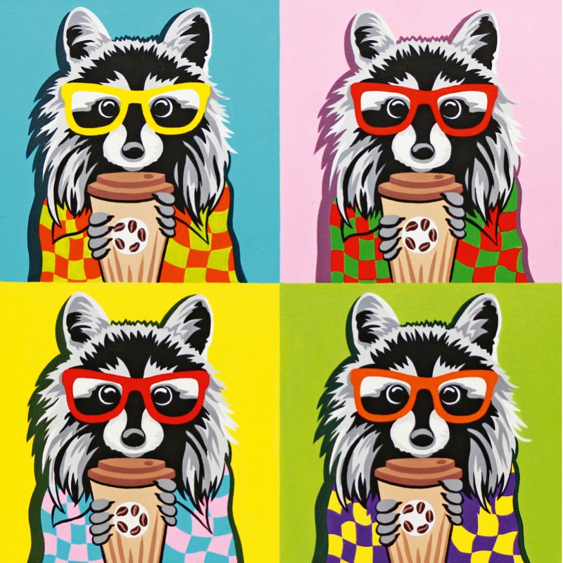 "Pop Art Raccoon", полотно на картоні з контуром, 30*30, бавовна, акрил, ROSA START